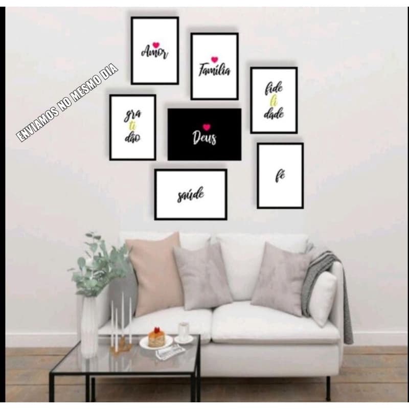 kit 7 quadros Deus amor família gratidão fidelidade saúde fé decoração quarto sala luxo