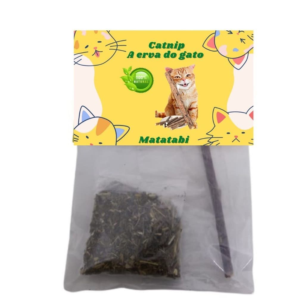 CatNip 100% natural 1 unidade de 2g mais 1 Vara Catnip Matatabi Limpa Dentes - Deixa o Gato Feliz