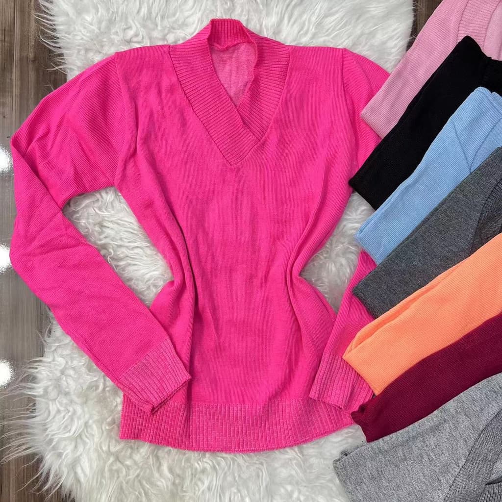 Blusa De Tricô Tricot Gola V Básica