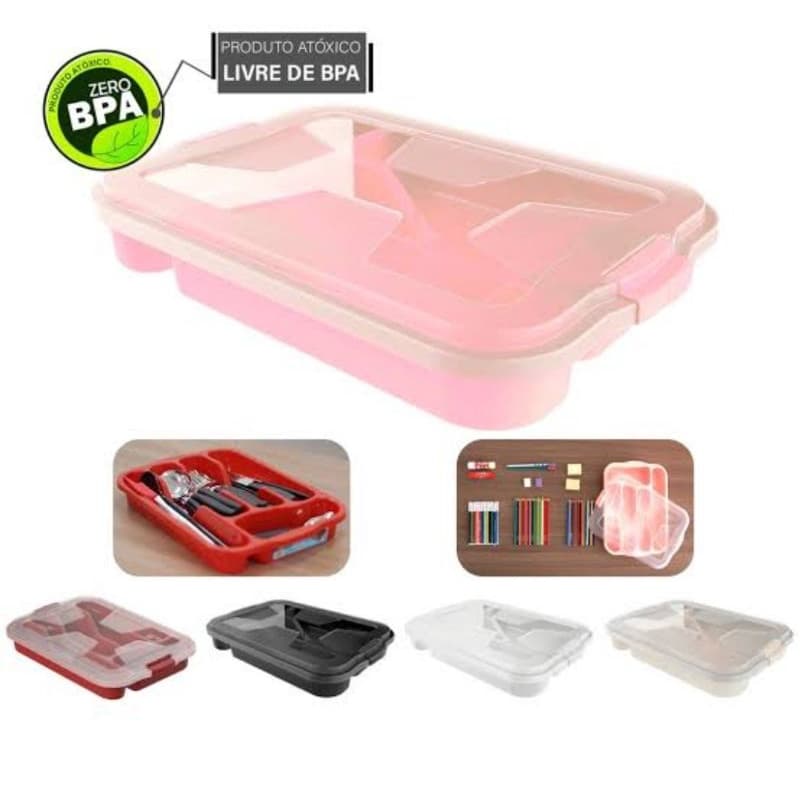 Organizador porta talheres sem tampa ideal para gavetas e armários 4 divisórias
