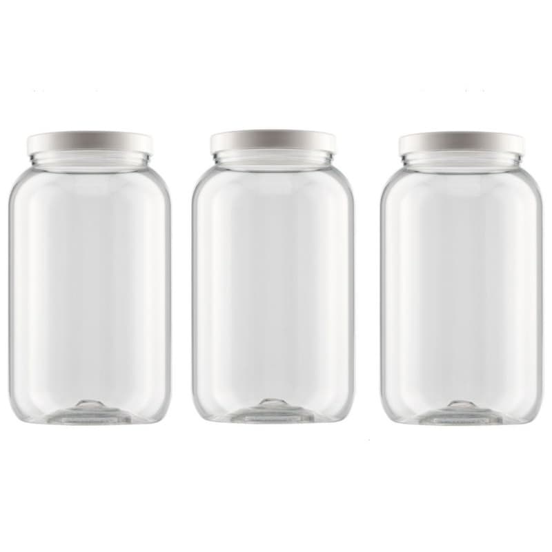 Kit De 3 Pote De Plástico Cristal Com Tampa 3600ml Mantimento Grande