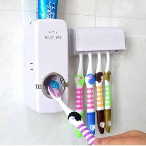 Porta Escova de Dente  Até 5 escovas com Dispenser para Pasta de Dente Automático