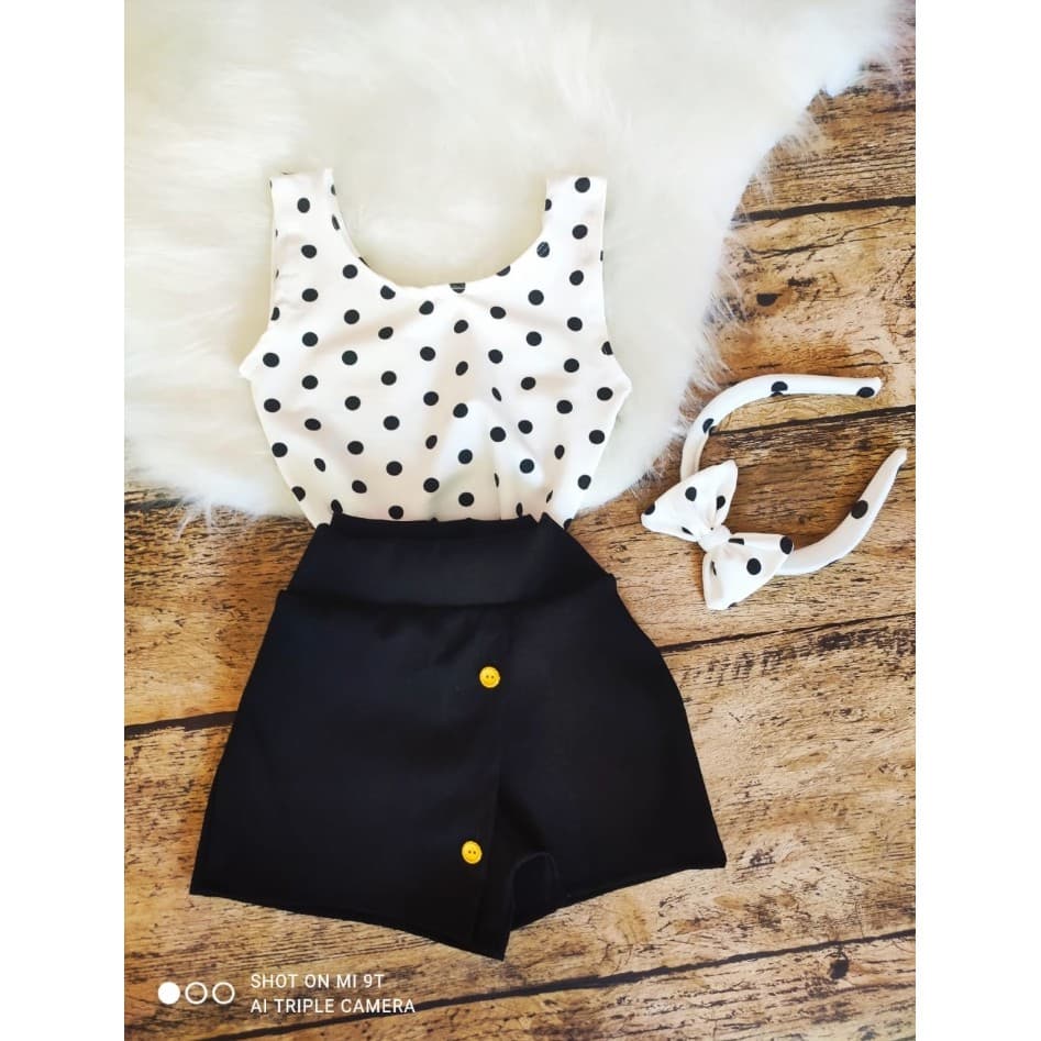 Short saia + Body + Tiara (3 peças 0 a 5 anos!) - Conjunto infantil feminino recém nascido
