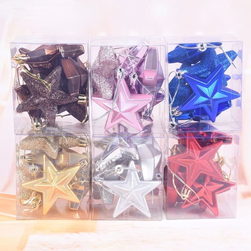 6pcs Decoração De Natal Com Pingente De Estrela / Glitter Para Decoração De Árvore De Natal