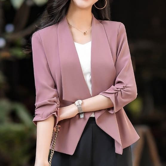 Rosa elegante pequeno terno jaqueta feminina Casual manga três quartos mãe terno superior tamanho grande
