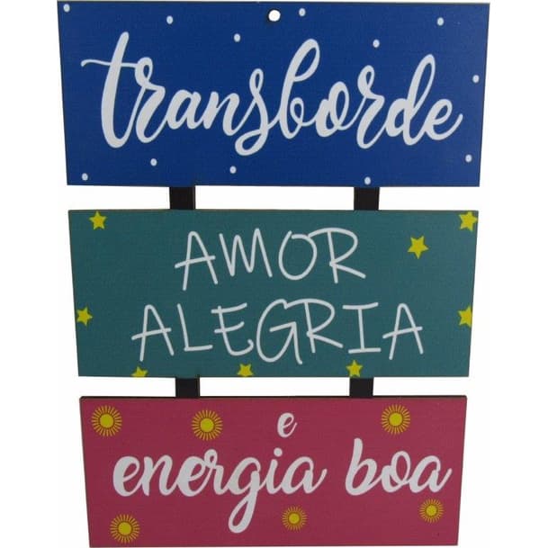 Placa Decorativa de Parede MDF Frase Transborde Amor e Alegria Estampa Adesivada Colorida
