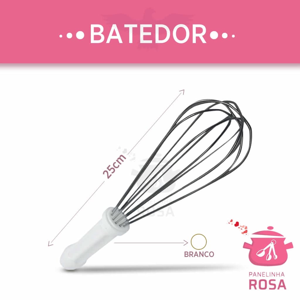 Batedor fuet, fue tipo pera 25 cm na cor branco - EXCLUSIVO- mais resistente com arame que não enferruja casa