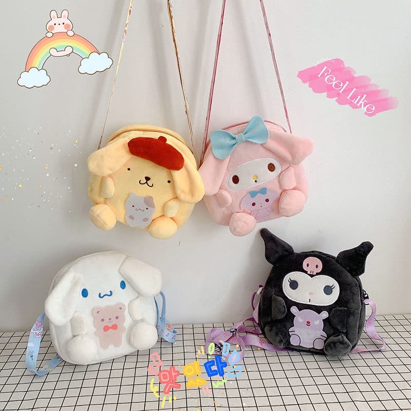 Bolsa De Pelúcia De Brinquedo Yugui Pacote diagonal De Cachorro Minha De Pudim Kulomi Saco transversal Sanrio Bolsa
