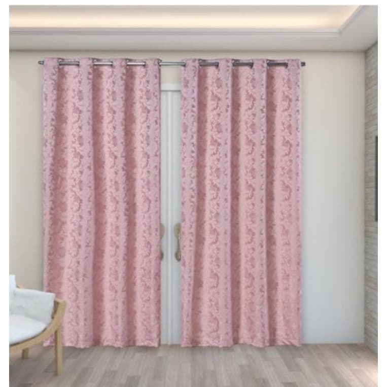 Cortina em tecido Jacquard Rosa para Sala e Quarto 3,00 x2,70 m para Sala  ,Quarto,Escritorio