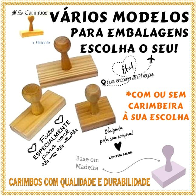 1 carimbo personalizado 5x4 com recadinhos para embalagens, modelos prontos com ou sem carimbeira à escolha.