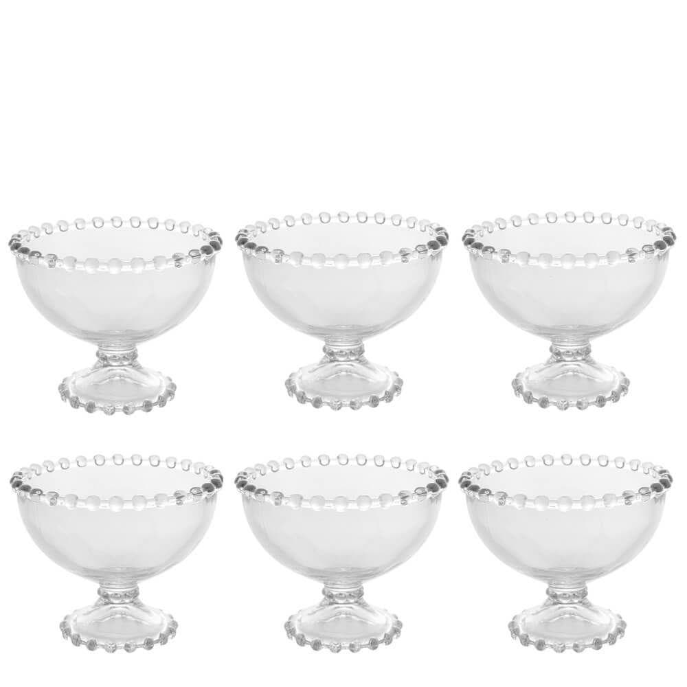 Conj. 6 Taças Sobremesa de Cristal Pearl Bolinhas Transparente 11x9cm 250ml Wolff