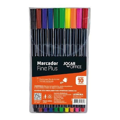 Caneta Marcador kit  Fine Plus 10 cores Jocar Office Papelaria material Escolar Caneta Fine Plus Caneta Ponta Fina