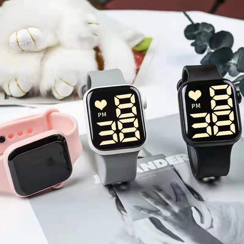 Kit 3 Pcs Relógio Feminino Digital Eletrônico Led Quadrado masculino à Prova D'água 2022 Unissex white