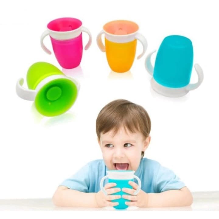 Copo Treinamento Antivazamento 360 Copo Transição Com tapa de Silicone Para Água Suco  Leite  Com Alça NÃO VAZA
