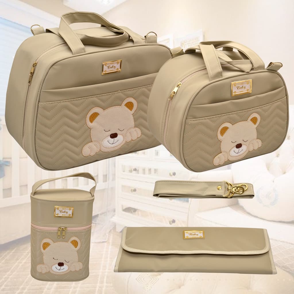 Kit Mala/Bolsa Maternidade para Bebê Masculino 4 Peças Luxo bege