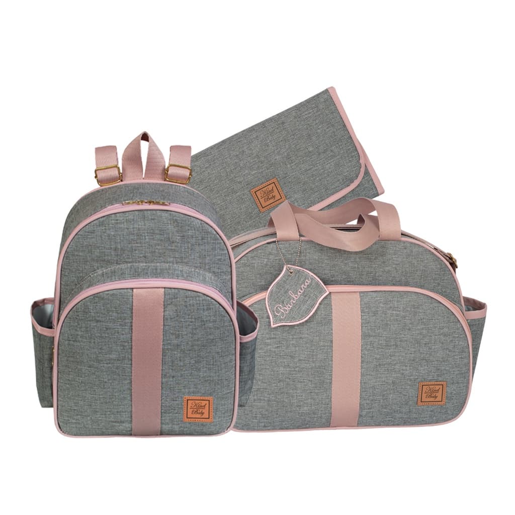 Kit Bolsa Maternidade Linho com Mochila e Trocador de Fraldas Linho com Chaveiro Personalizado Com Nome