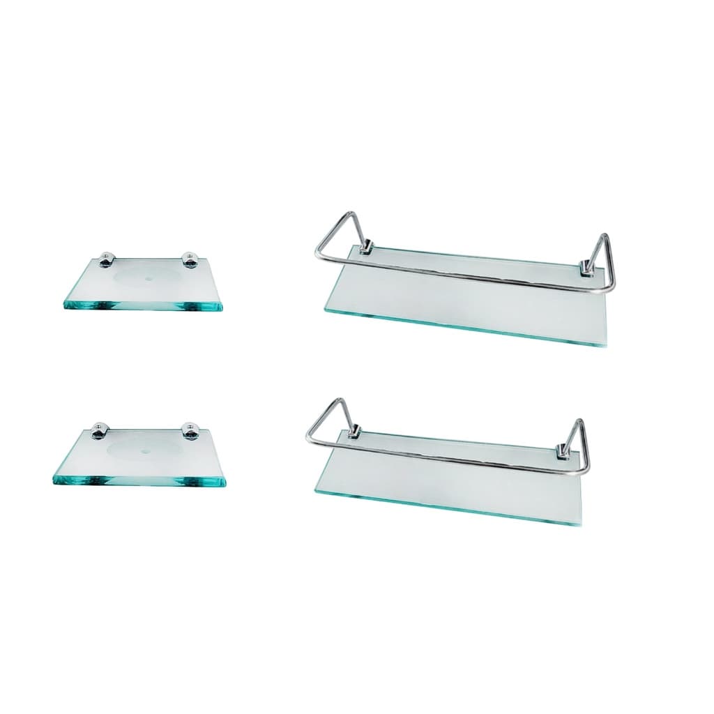 2 Prateleiras de Vidro com Proteção 10x30 + 2 Saboneteiras Retas de Vidro Incolor