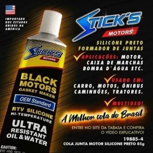 Cola Silicone Alta Temperatura Sticks Motors 85 Gr Black