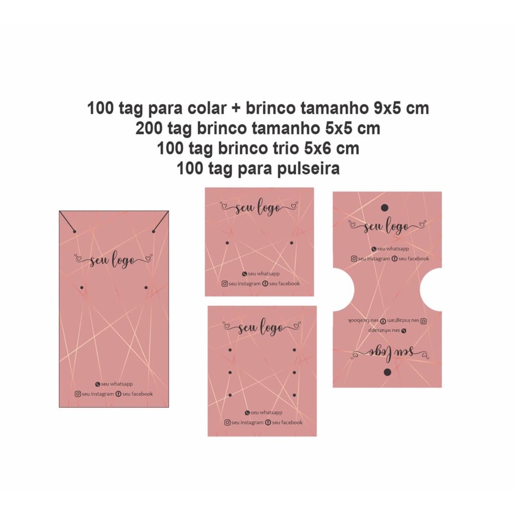 Kit 500 tags etiquetas  personalizadas cartelas para brincos, joias, colares, pulseiras