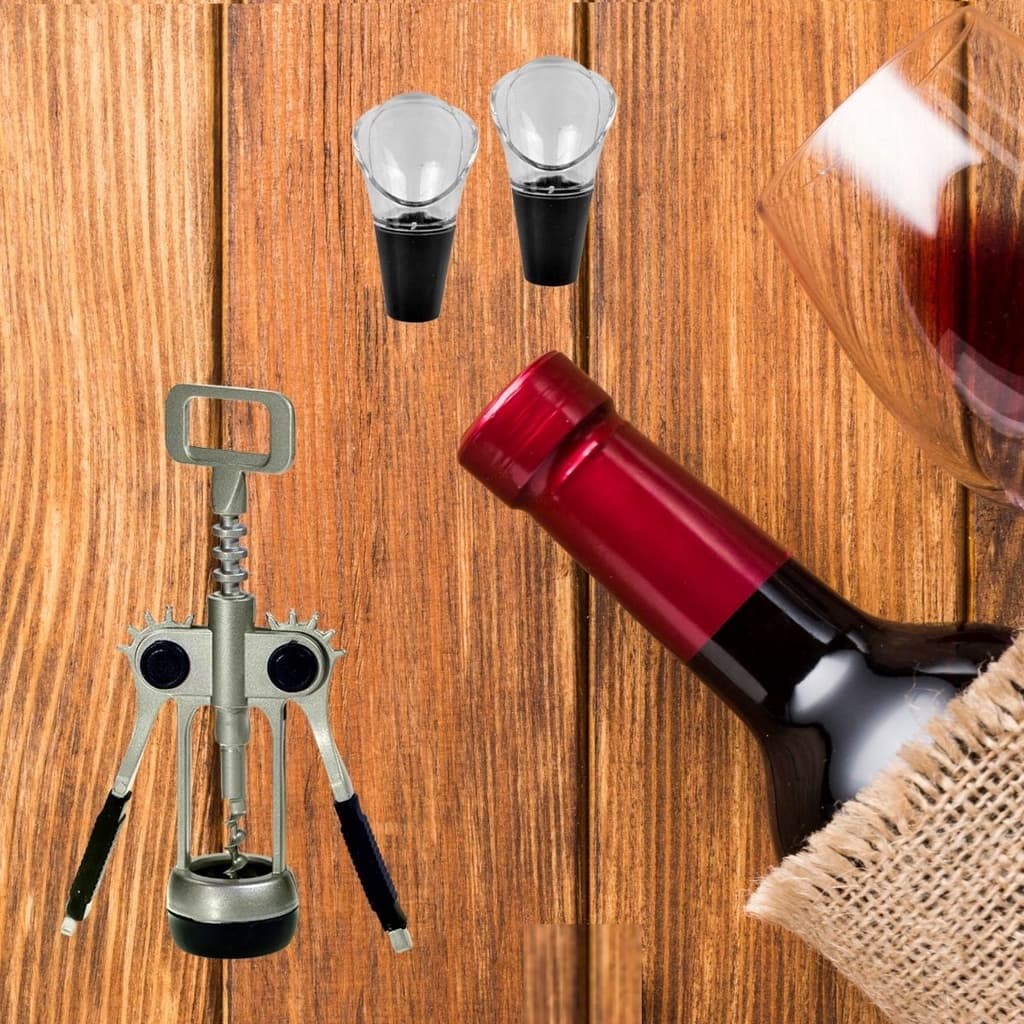 Kit Abridor de Vinho e Corta Gotas Bico Dosador para Garrafa