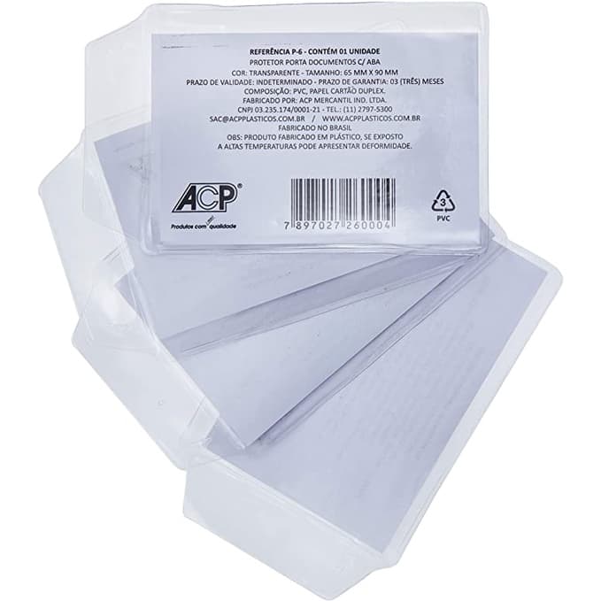 Porta documento ACP para RG c/aba cristal 75x105mm