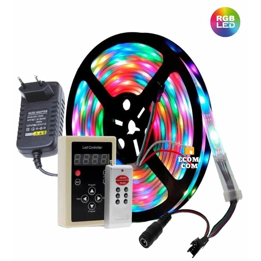 Fita Led Digital RGB 6803 com Controle e Fonte 5 Metros com mais 133 Efeitos A Prova de Agua