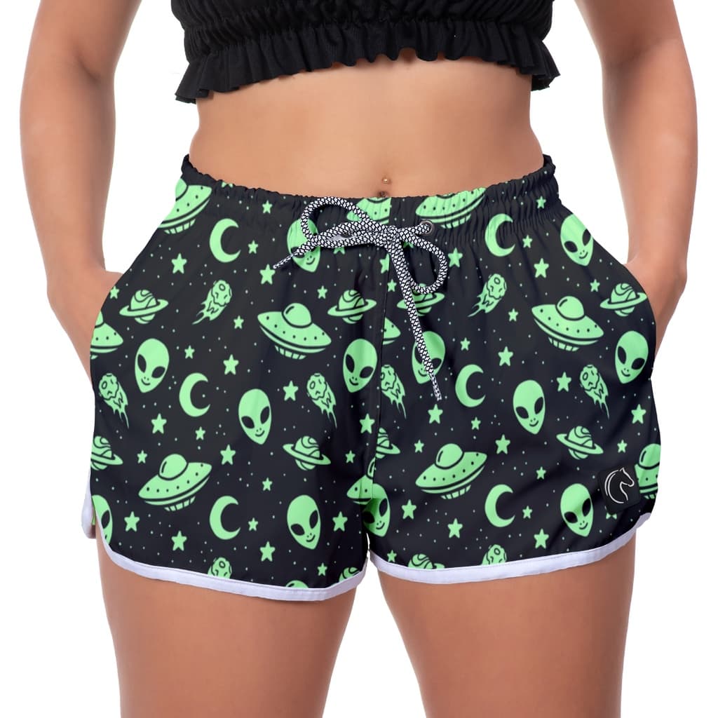 Short Feminino Moda Praia Premium Estilo Casual Soltinho Com Bolsos e Secagem Rápida Space Verde