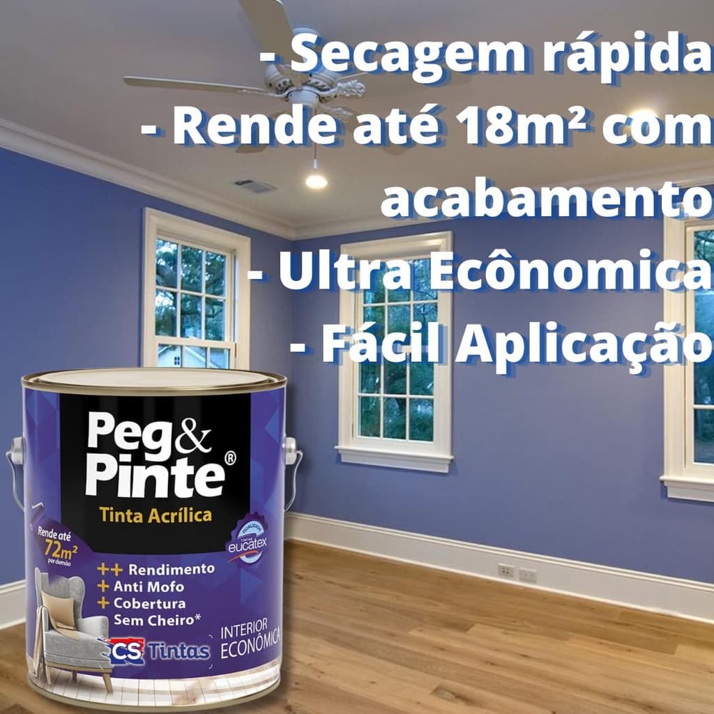 Tinta Acrílica Branca Base Água Parede Peg & Pinte Eucatex Anti-Mofo + Rendimento
