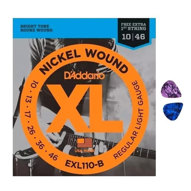 Encordoamento Guitarra EXL110-B D'addário  .010  + 2 Palhetas