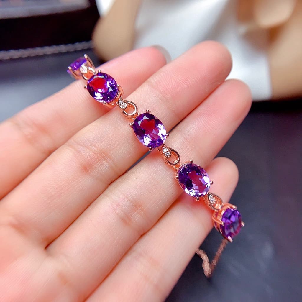 Pulseira Ametista Original De Ouro Rosa Jóias De Luxo Com Diamante Completo