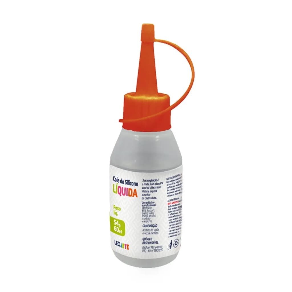 Cola de Silicone Líquida para Artesanato Colar Isopor EVA Vidro Metal Tecido Madeira Papelão Plástico  - LeoArt 60ml