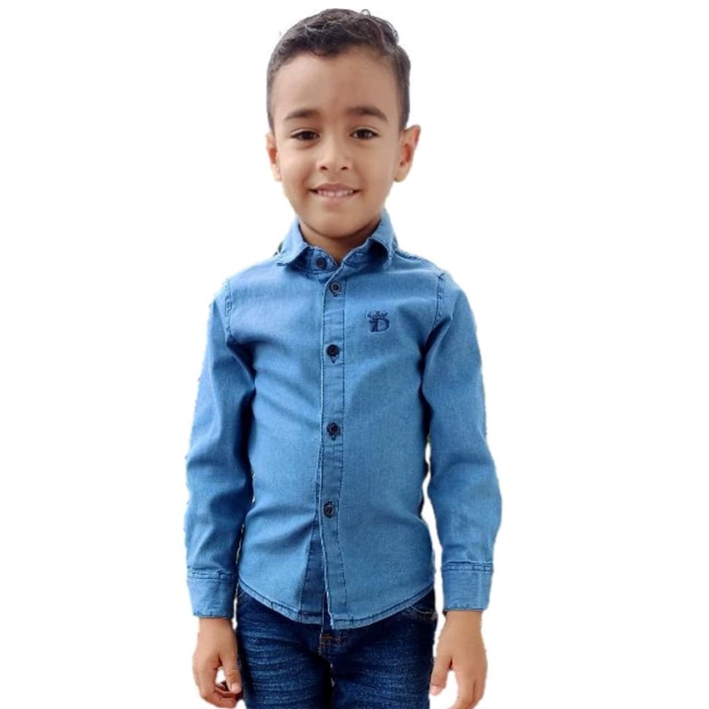 Camisa jeans Infantil masculina Manga Longa Tamanho  1 Ao 8