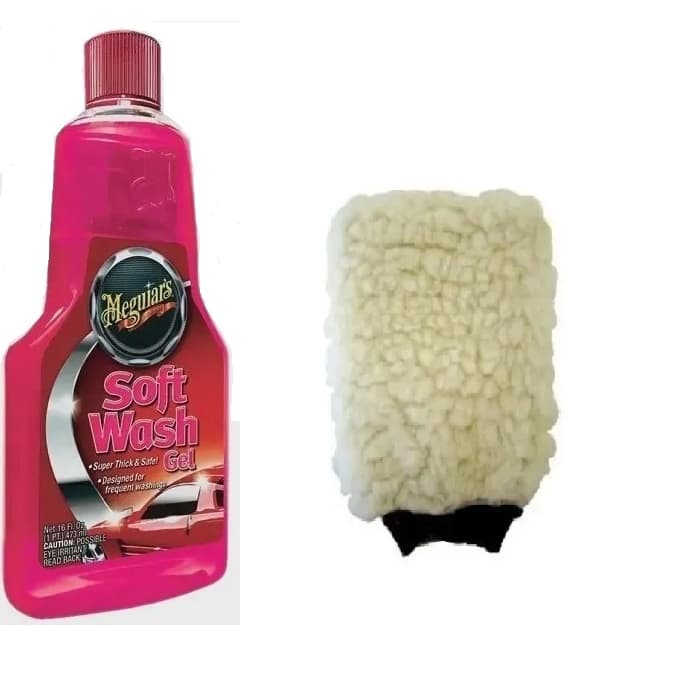 Lava Autos Shampoo Automotivo Meguiars Soft Wash Gel 473ml com Luva para lavagem