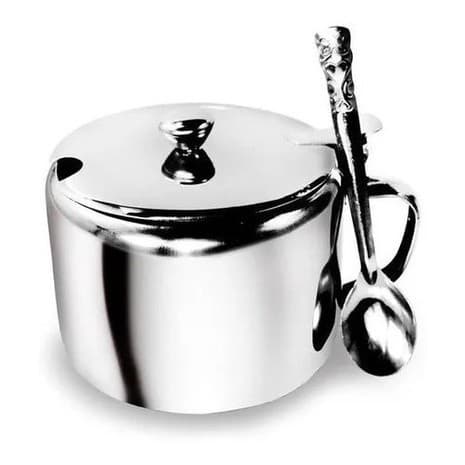 Açucareiro Aço Inox Profissional Com Tampa E Colher 150g
