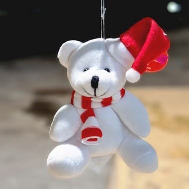 Enfeite de Pendurar Urso Natalino com Gorro e Cachecol Vermelho 15cm Rio Master Branco