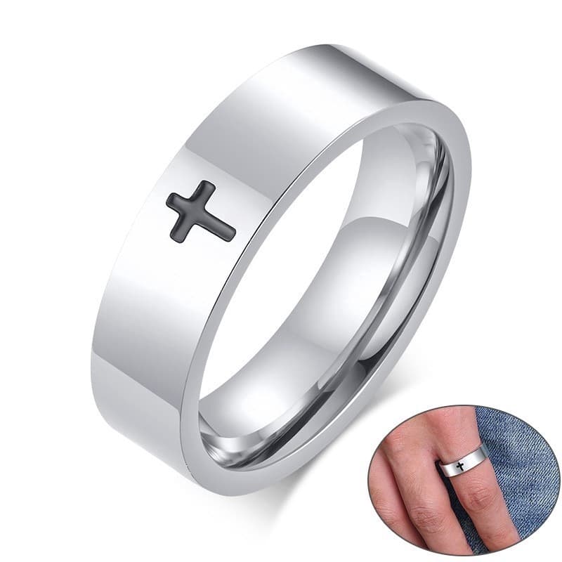 Anel Cruzado De Prata Para Homens Mulheres Faixa De Casamento De Aço Inoxidável Unisexo Religioso Cristo Jóias