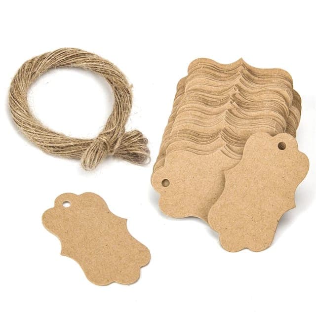 100 unid mini (5,8x3cm) Tag papel Kraft ou tríplex branco presente embrulhos acompanha cordão juta sisal