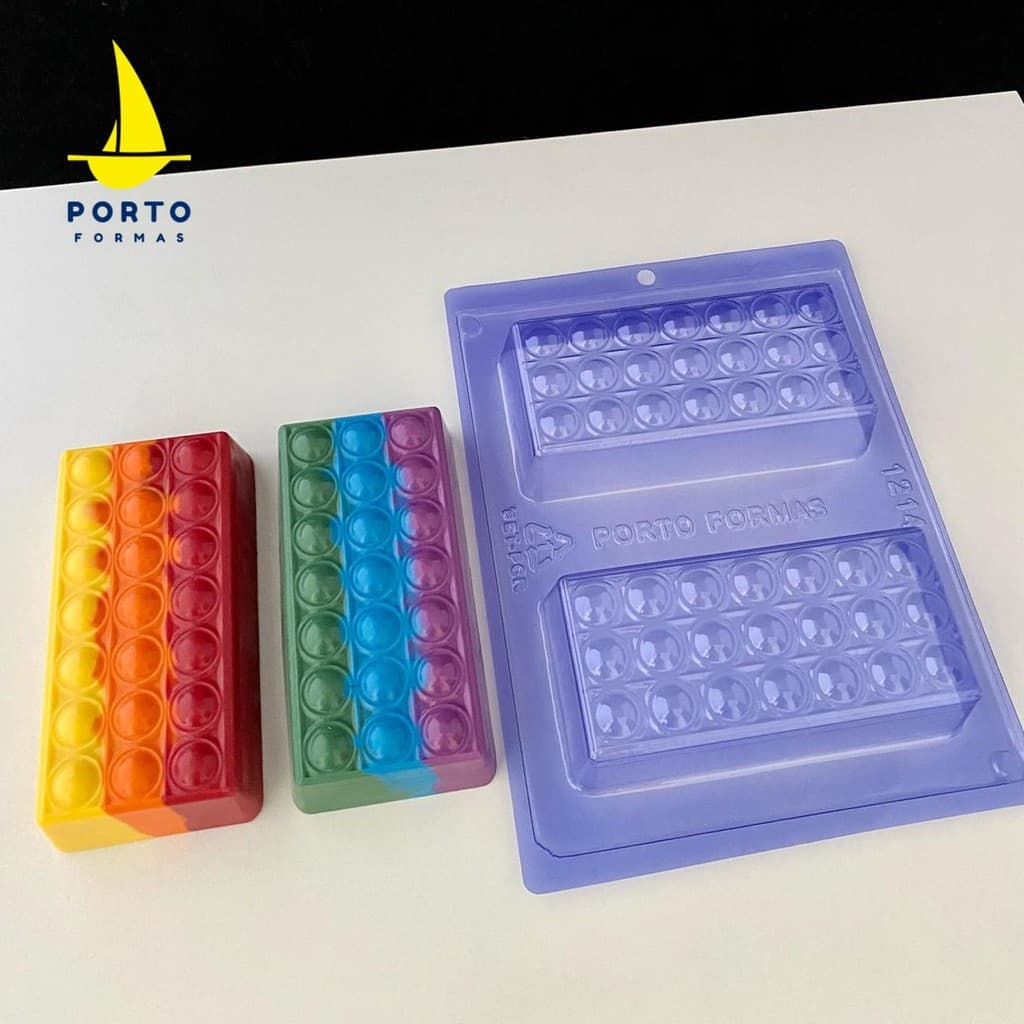 Forma Para Chocolate: 1 Barra Pop It Fidget - Especial Silicone - Lançamento Porto Formas Cod 1214