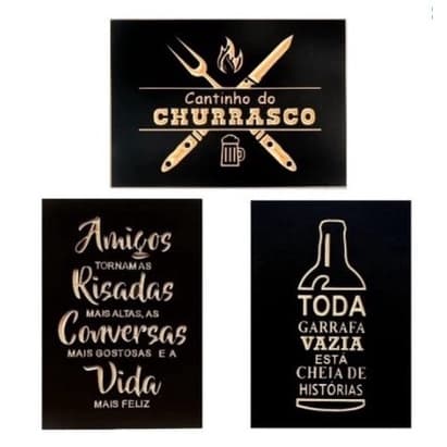 Quadro Decorativo Kit 03 Peças 20x30 Área de lazer Cantinho do Churrasco Sem Moldura