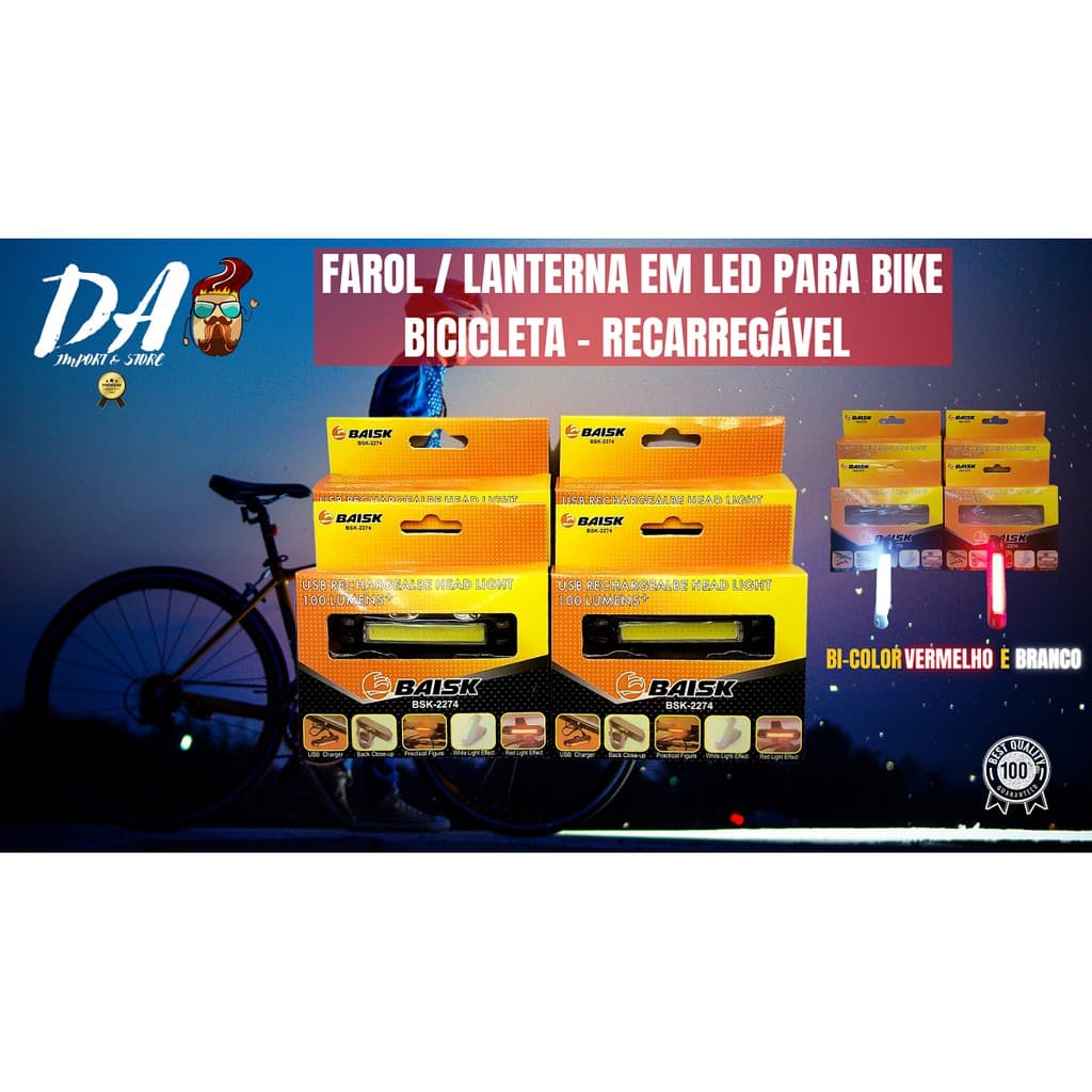 Lanterna Bike Sinalizador Daianteiro/Traseiro Farol/Lanterna - Recarregável