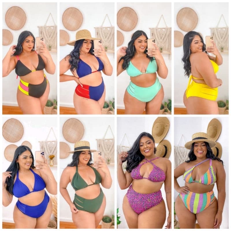 Conjunto de Biquinis Cós Alto Plus Size Hot Pants Sem Bojo Marquinha do Verão Tamanho 44 ao 54