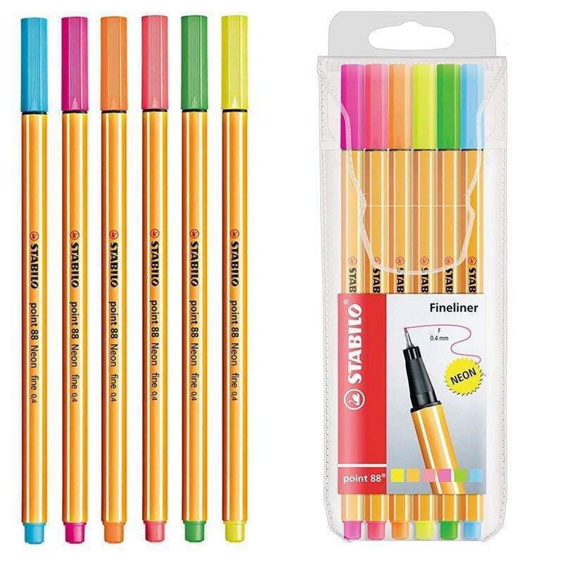 Estojo 6x cores Neon Caneta Stabilo Point 88 0,4mm