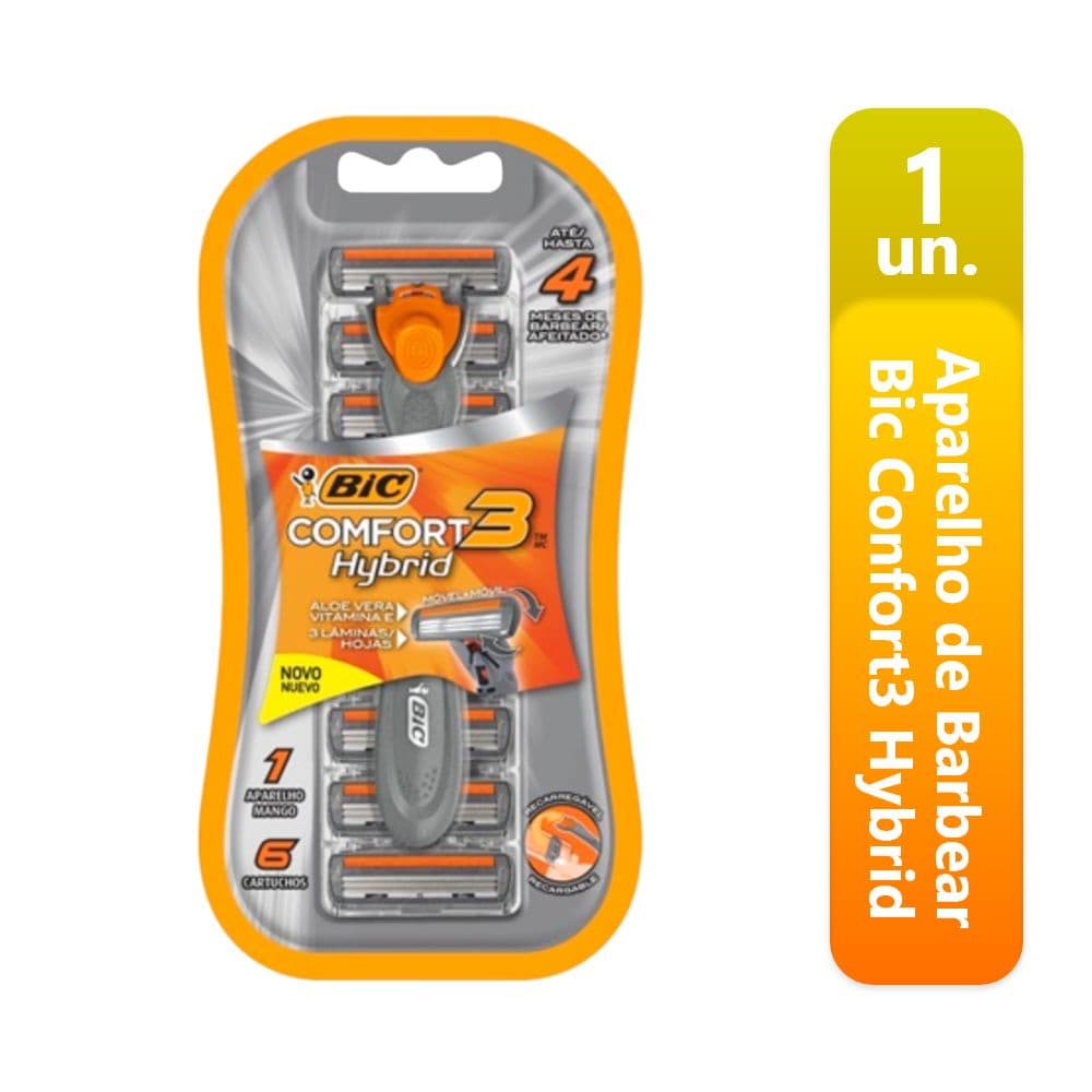 Aparelho de Barbear Bic + 6 Cartuchos refis Recargas Descartaveis Barbeador 3 Laminas Cabeça Movel para pelos e barbas