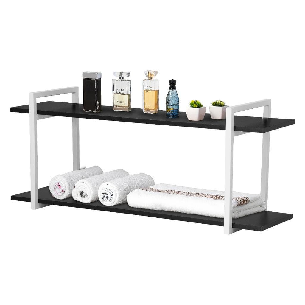 Nicho Banheiro Branco Com Prateleiras Preto 60cm