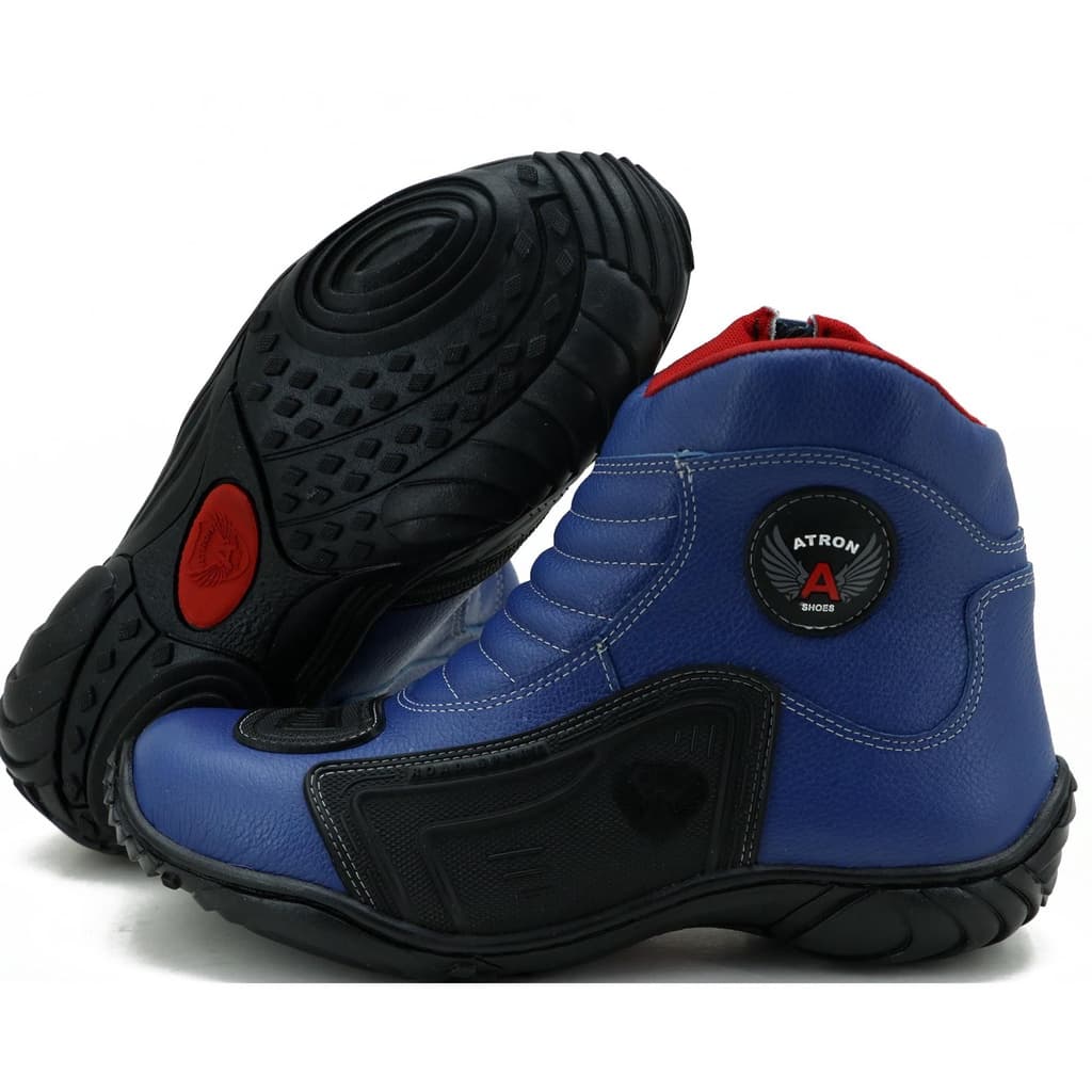 BOTA MOTOCICLISTA 33AO46 COURO BORRACHA 283 AZUL
