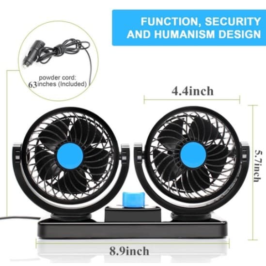 Ventilador De Cabeça Dupla Do Carro Veículo Automóvel Dc 12v Rotação 360°