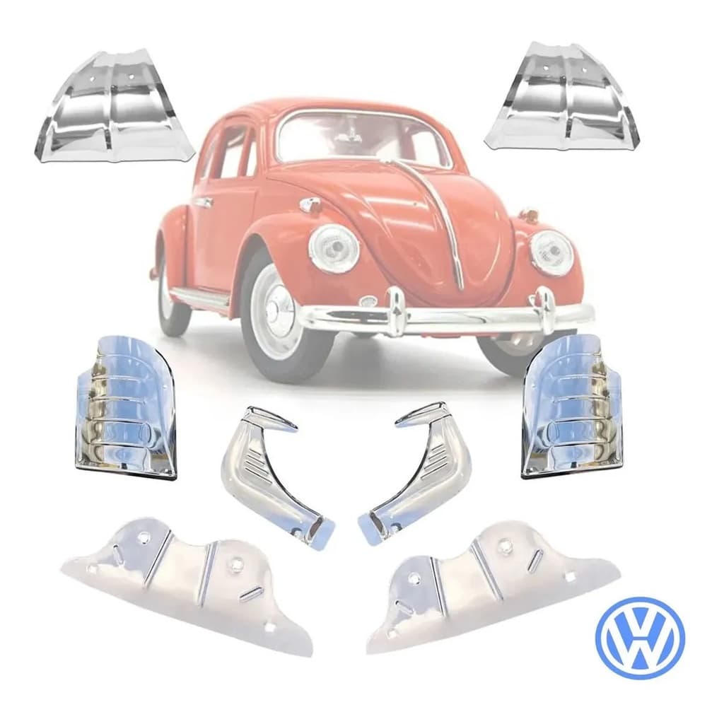 Kit 8 pares de Acabamentos Reforços Polainas Cromadas Do Fusca Vw