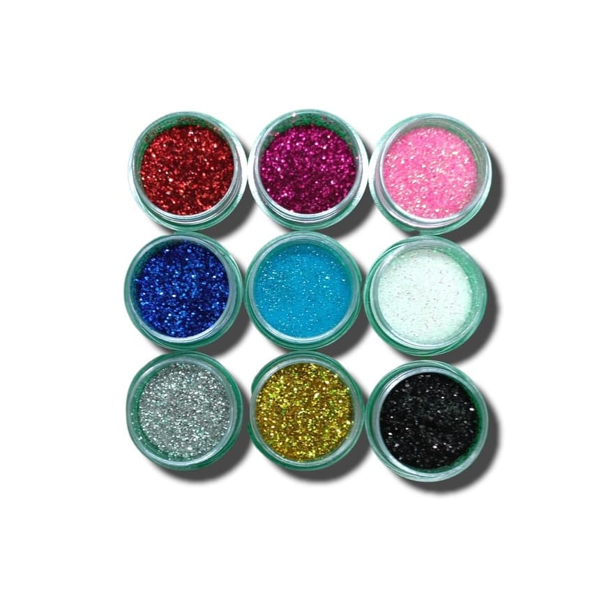kit 9 Potinhos De Glitter Super Flocado Extra Fino 2 Gramas + Brilho / Varias FXL001.
