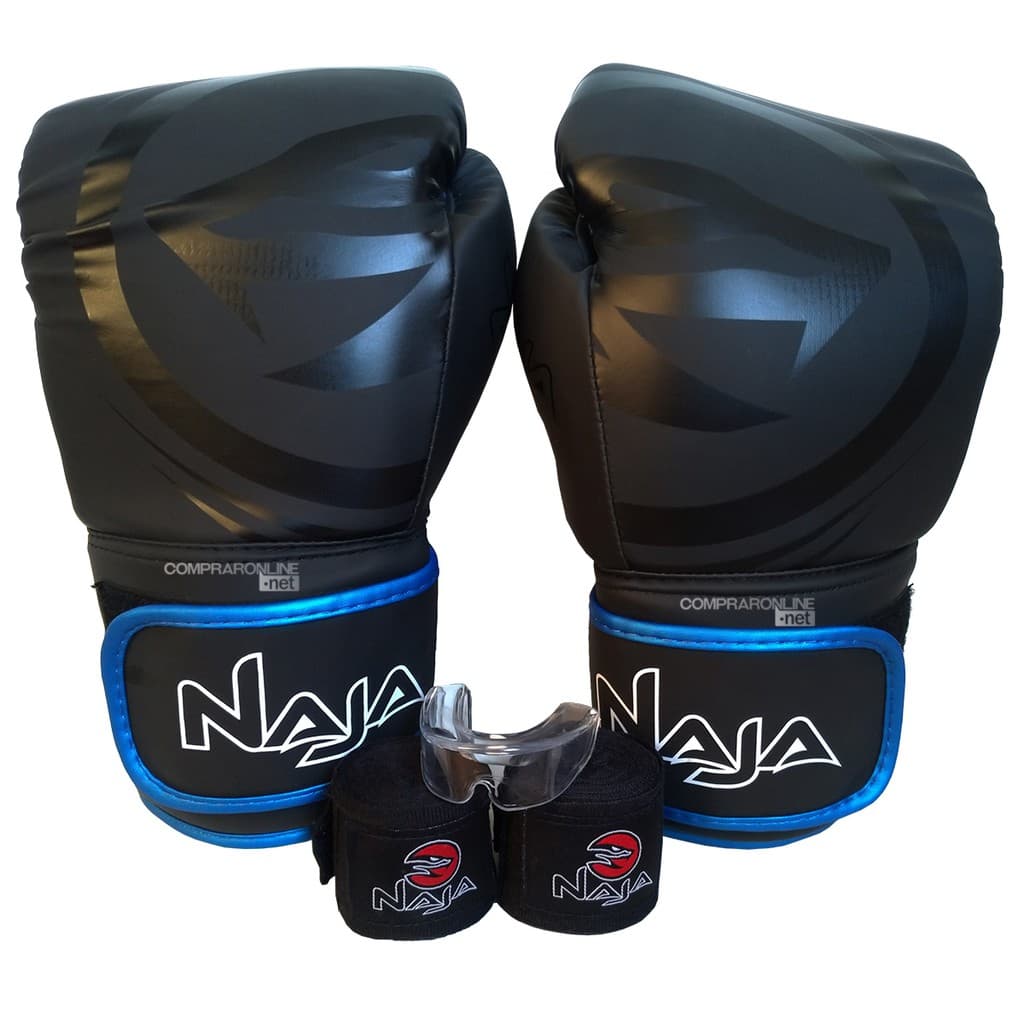 Luva Bandagens Bucal Naja 14 Oz De Muay Thai Boxe Kickboxing Black Line
