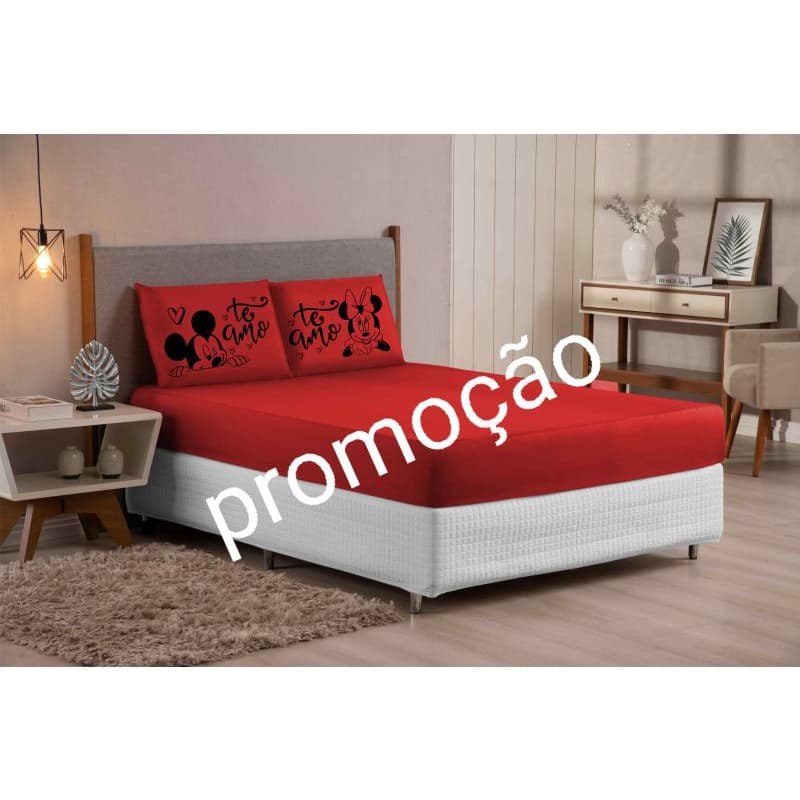 lençol  queen 3 peças estampado mickey minnie